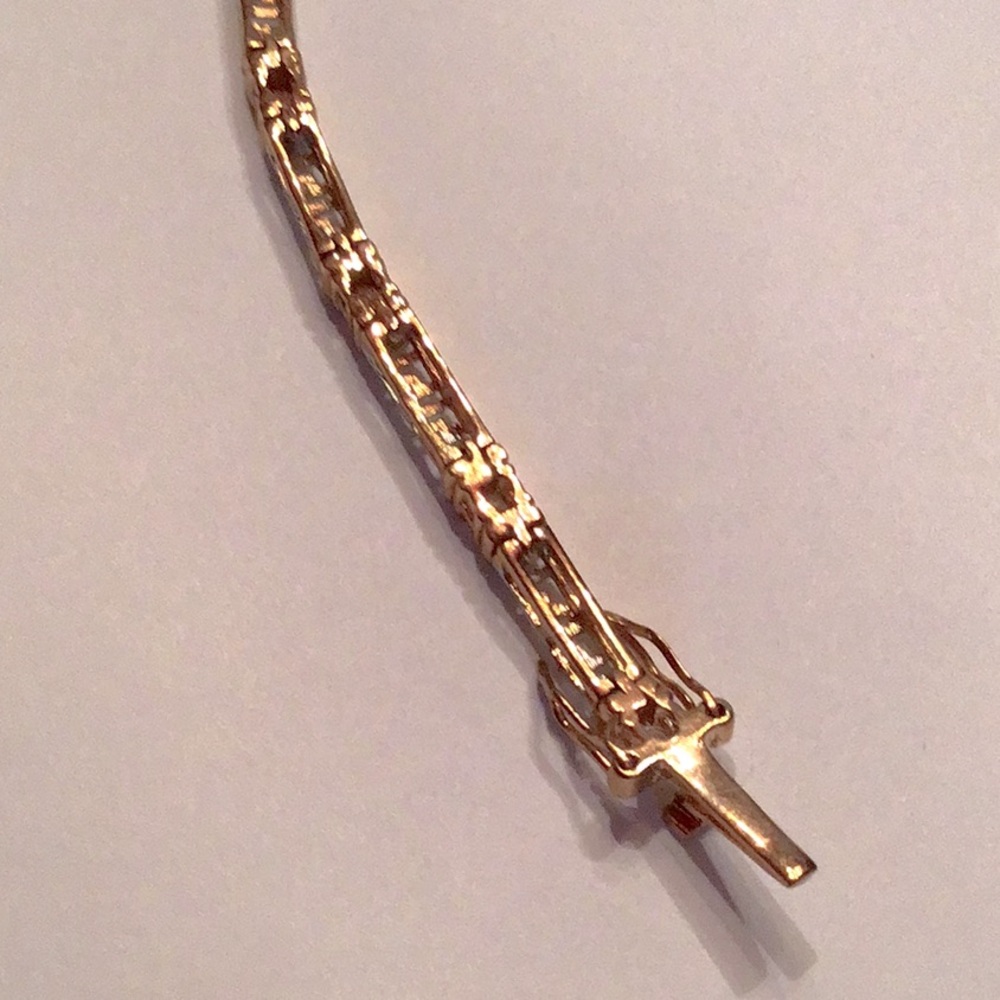 New Fashion Greek Motif Bracelet.7”L Silver Tone Clear CZ’S,gold tone accents - Picture 4 of 4